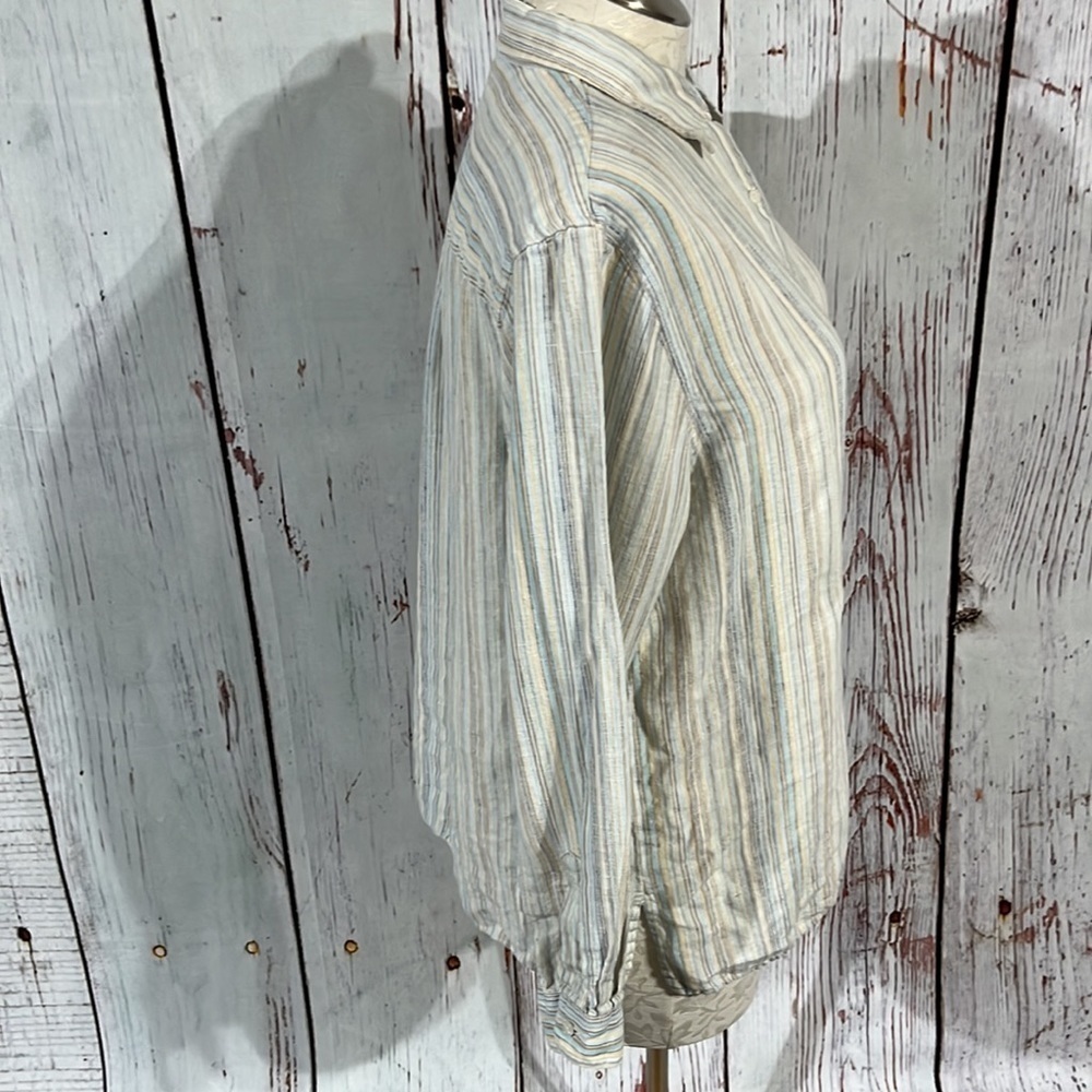 L.L.Bean Button Down 100% Linen Striped Shirt Siz… - image 3